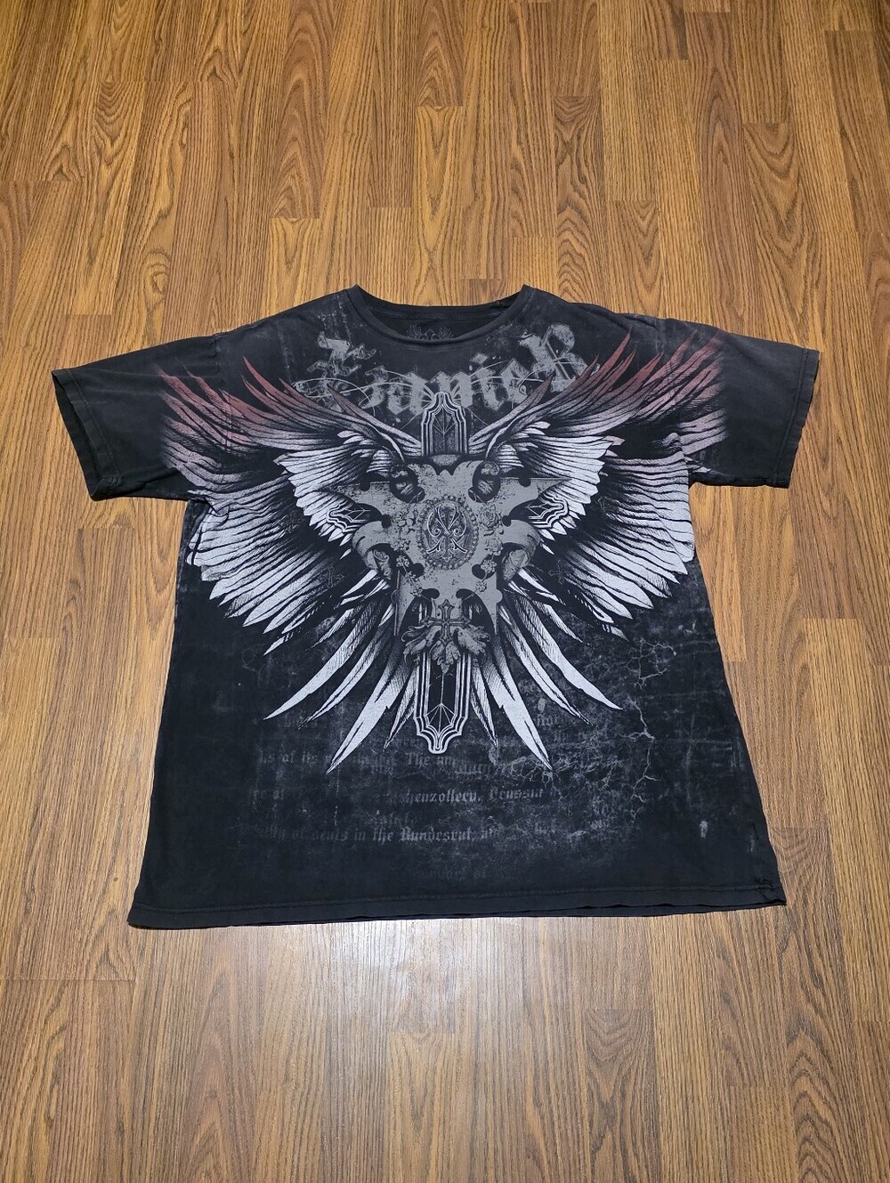 XZAVIER Mens XXL Black Winged Cross Graphic T Shirt Y2K Biker Tattoo Streetwear